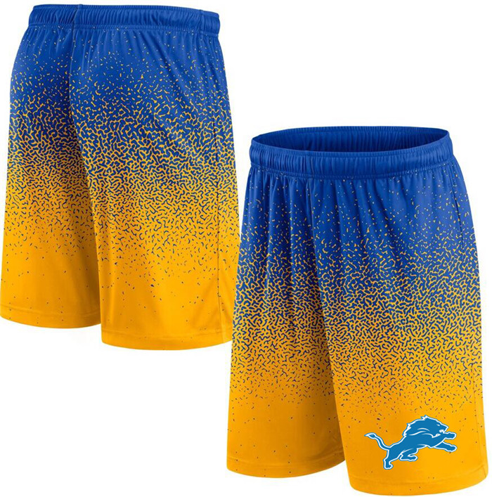 Men's Detroit Lions Royal/Yellow Ombre Shorts - Click Image to Close